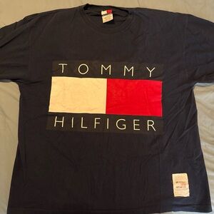 Vintage Tommy Hilfiger Navy Tee with Red and White Logo